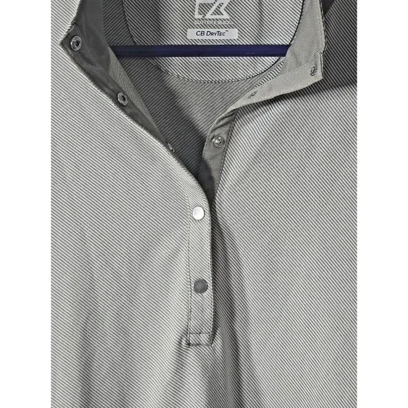 Cutter & Buck CB DryTec Men’s XL Snap Polo Gray Brown Stripe UV Quick-Dry - Picture 3 of 16